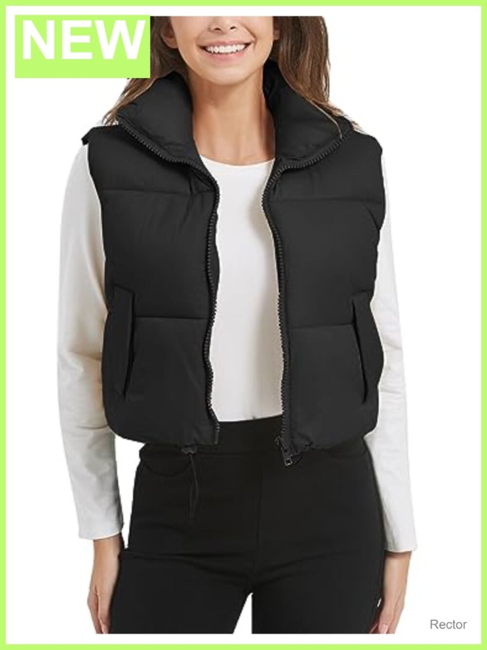 Flygo Cropped Puffer Vest Zip Up Stand Collar Lightweight Quilted Women's Vest
